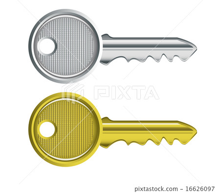 silver and gold key on a white background 16626097