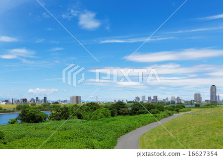 The residential area of Kawaguchi Motoho spreading blue sky over the Kashima bridge 16627354