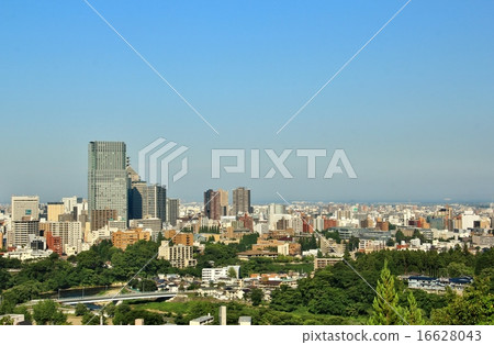 Sendai downtown area from the castle ruins of Sendai Sendai downtown area from the castle ruins of Sendai 16628043