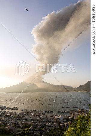 Sakurajima's plume and the ocean sea Sakurajima's plume and the ocean sea 16630959