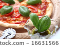 Basil Pizza Pizza Cutter Wooden Plate Basil Oil Green 16631566