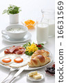 Croissant bread fried eggplate breakfast lunch milk 16631569