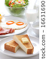 Breakfast toast Bacon fried egg yolk soup salad milk 16631690