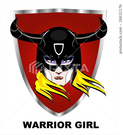 Blonde warrior girl over red shield 16632176