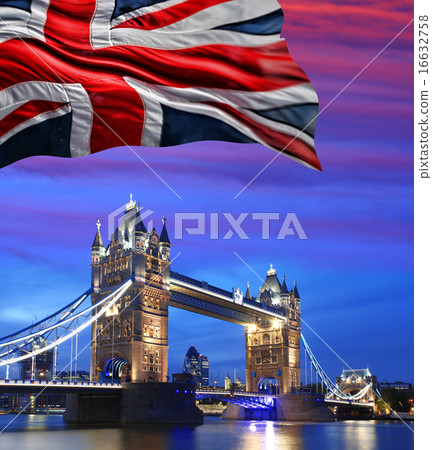 London Tower Bridge with flag of England 16632758