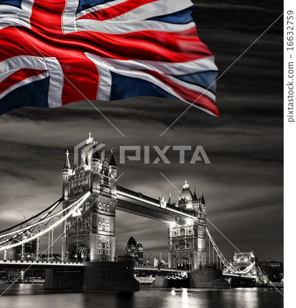 London Tower Bridge with flag of England 16632759