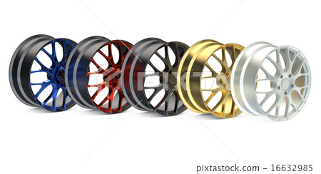 row from colored car rims 16632985