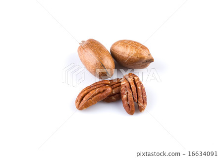Few pecan nuts isolated on white Few pecan nuts isolated on white 16634091