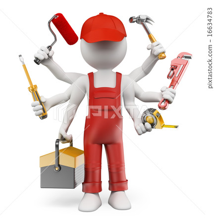 3D white people. Multitasking handyman 3D white people. Multitasking handyman 16634783