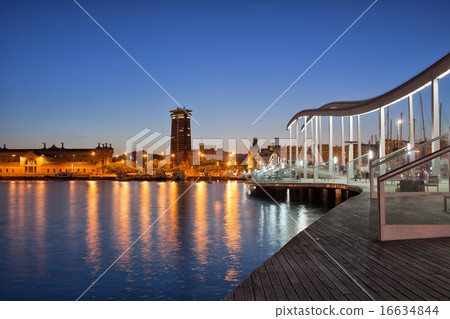 Rambla del Mar Promenade in Barcelona at Night 16634844