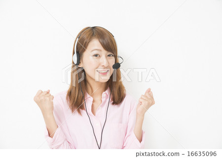 Telephone operator attaching headset Telephone operator attaching headset 16635096