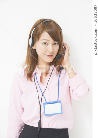 Telephone operator attaching headset 16635097