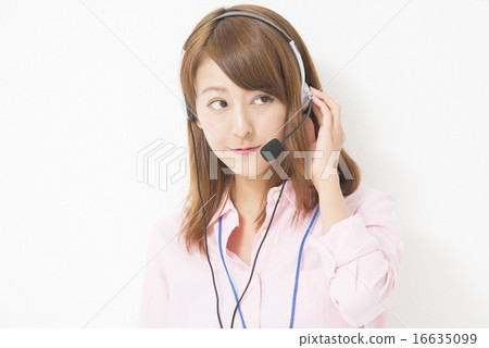 Telephone operator attaching headset Telephone operator attaching headset 16635099