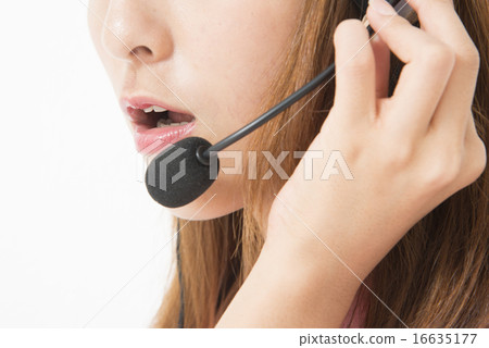 Telephone operator attaching headset Telephone operator attaching headset 16635177