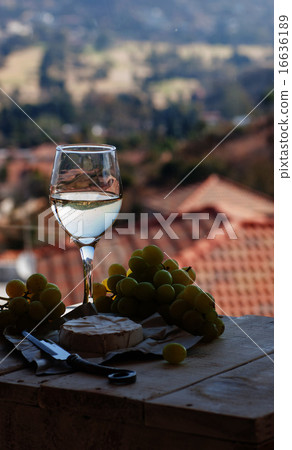 glass wine on a background of mountains 16636189