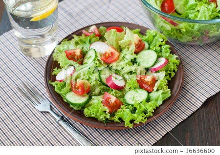 Tomato and cucumber salad with lettuce leafes 16636600