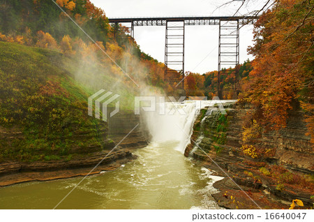 Autumn scene of waterfalls and gorge 16640047