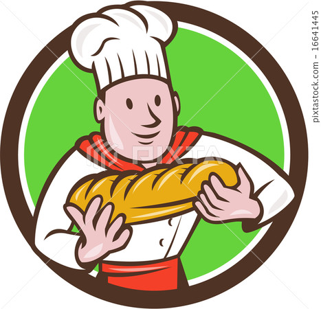 图库插图: baker holding bread loaf circle cartoon