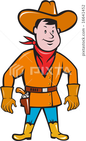 插图素材: cowboy standing drawing gun cartoon