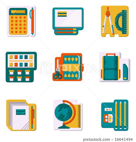 School supplies flat color vector icons - Stock Illustration [16641494 ...