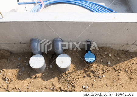 Foundation under construction Floor piping Sewer Tap water supply water drainage water heater pipe 16642102