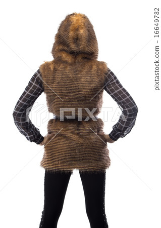 Image of blonde in brown fur jacket, from back Image of blonde in brown fur jacket, from back 16649782