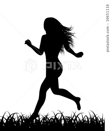 silhouette of women running in the grass silhouette of women running in the grass 16651116