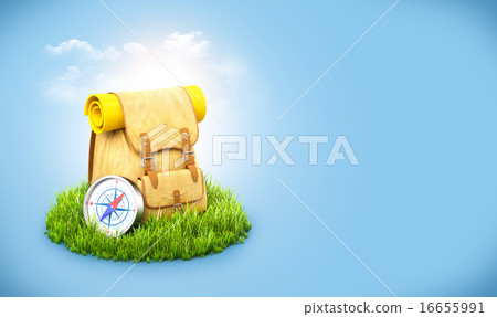 Backpack on grass Backpack on grass 16655991