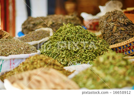 Selection of herbs on a traditional Moroccan market Selection of herbs on a traditional Moroccan market 16658912
