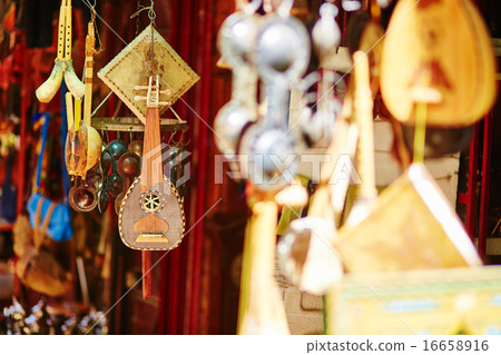 Selection of traditional musical instruments on Moroccan market Selection of traditional musical instruments on Moroccan market 16658916