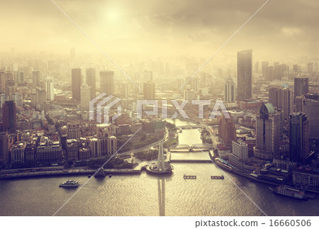 skyline of Shanghai at sunset, China skyline of Shanghai at sunset, China 16660506