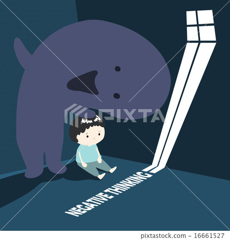 boy with negative thinking monster cartoon vector 16661527