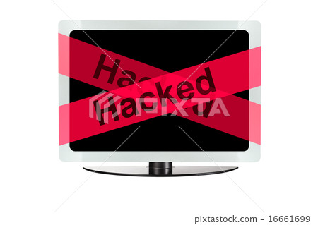 Computer with red hacked tape Computer with red hacked tape 16661699