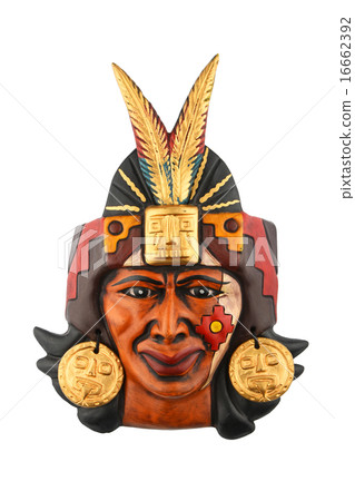 Indian Mayan Aztec ceramic mask isolated on white Indian Mayan Aztec ceramic mask isolated on white 16662392