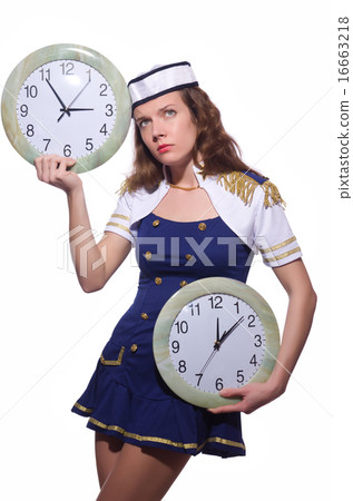 Sailor with clock isolated on white Sailor with clock isolated on white 16663218