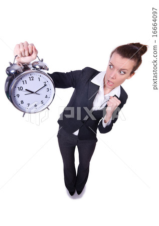 Funny woman with clock on white 16664097