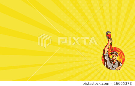 Business card Plumber Raising Up Monkey Wrench Business card Plumber Raising Up Monkey Wrench 16665378