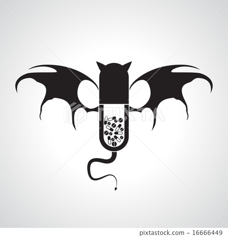 A capsule with devil wing danger bad medicine A capsule with devil wing danger bad medicine 16666449