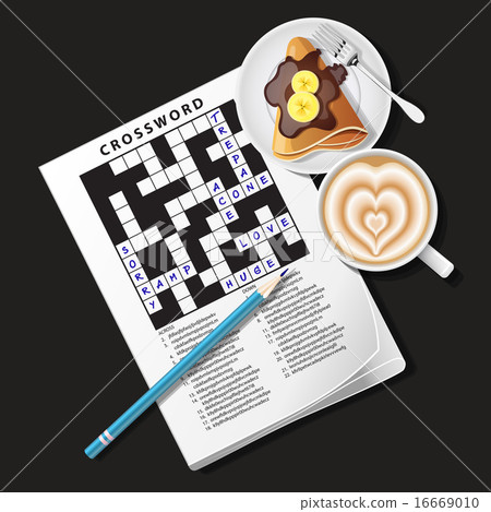 crossword game with mug of coffee and crepe 16669010
