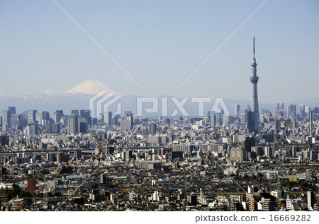 Sky tree and Mt. Fuji seen from Ichikawa city Sky tree and Mt. Fuji seen from Ichikawa city 16669282