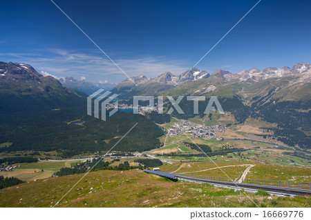 Panorama of the Upper Engadine from Muottas Muragl Panorama of the Upper Engadine from Muottas Muragl 16669776