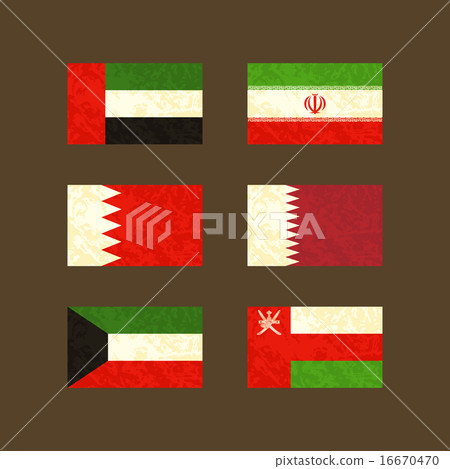 Flags of UAE, Iran, Bahrain, Qatar, Kuwait, Oman 16670470