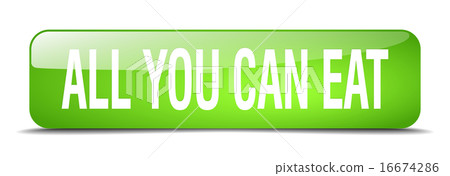 all you can eat green square 3d isolated button all you can eat green square 3d isolated button 16674286