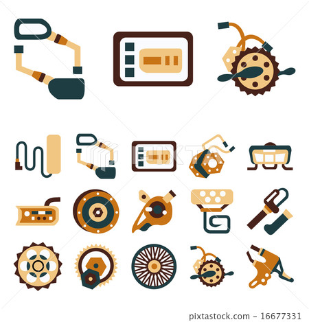 Simple flat color vector icons for e-bike 16677331
