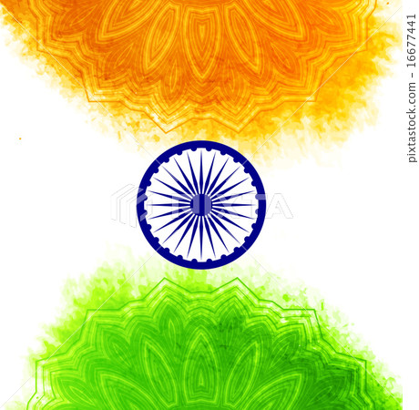 Creative Indian Independence Day concept with ashoka wheel and pattern in national flag tricolors. 16677441