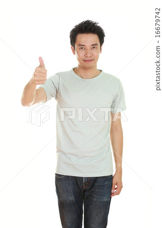 man in blank t-shirt with thumbs up man in blank t-shirt with thumbs up 16679742