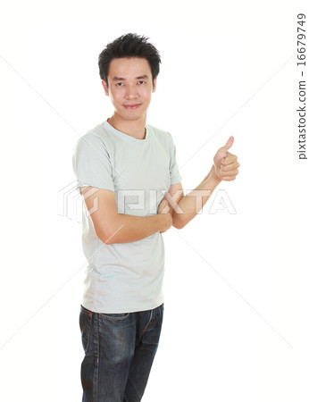 man in blank t-shirt with thumbs up man in blank t-shirt with thumbs up 16679749