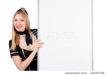 Woman stewardess with blank board Woman stewardess with blank board 16685596
