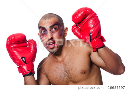 Badly beaten boxer isolated on white 16685597