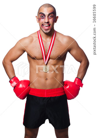Badly beaten boxer isolated on white Badly beaten boxer isolated on white 16685599